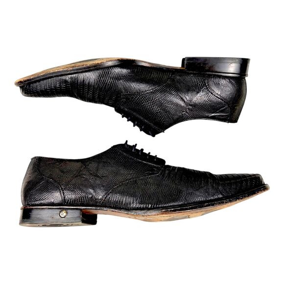 Franco Cuadra Oxford Dress Shoes Black Leather Exotic Lizard Skin Mens US 13.5